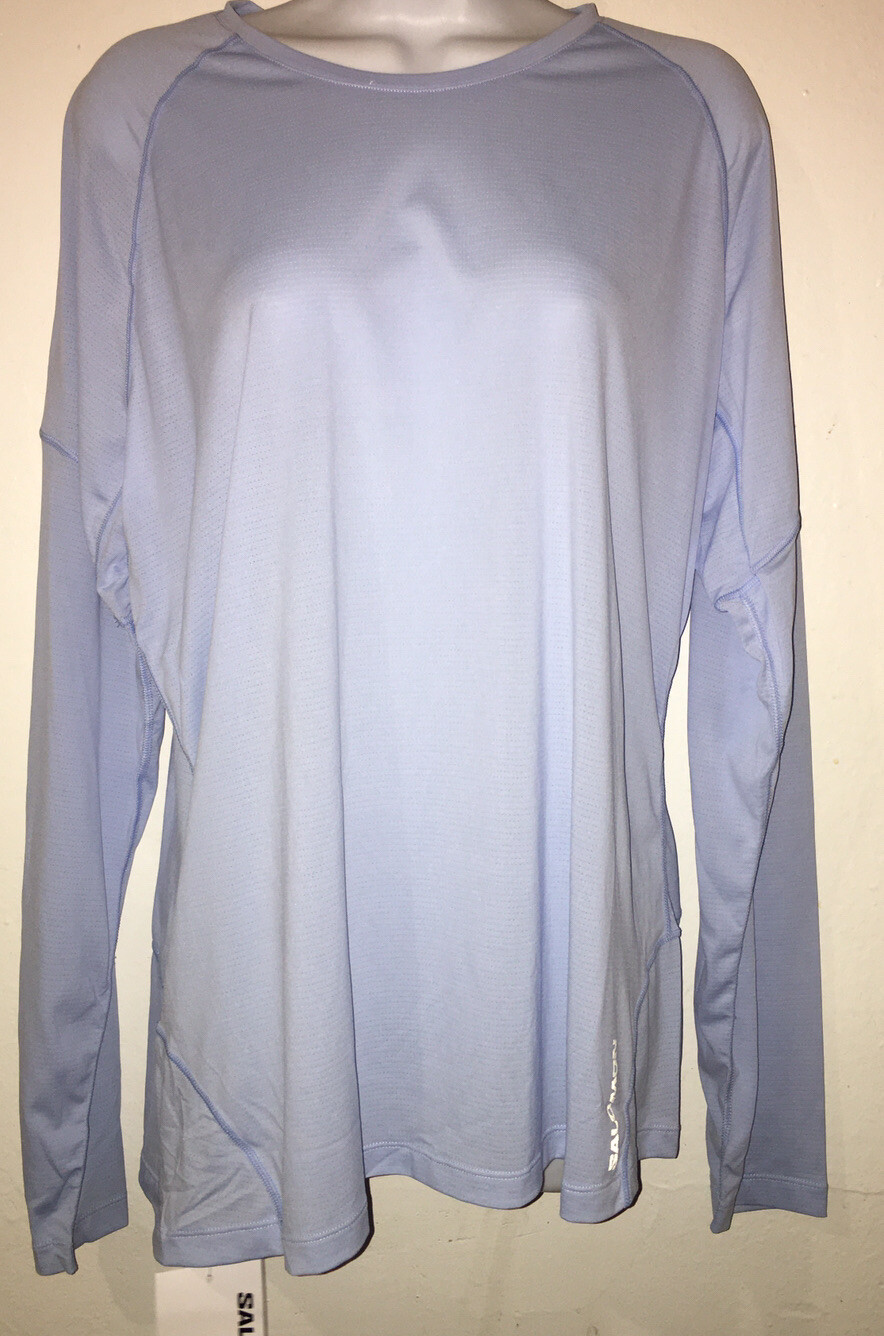 T shirt donna manica lunga Salomon Run nuova con etichetta running taglia 2XL blu chambray