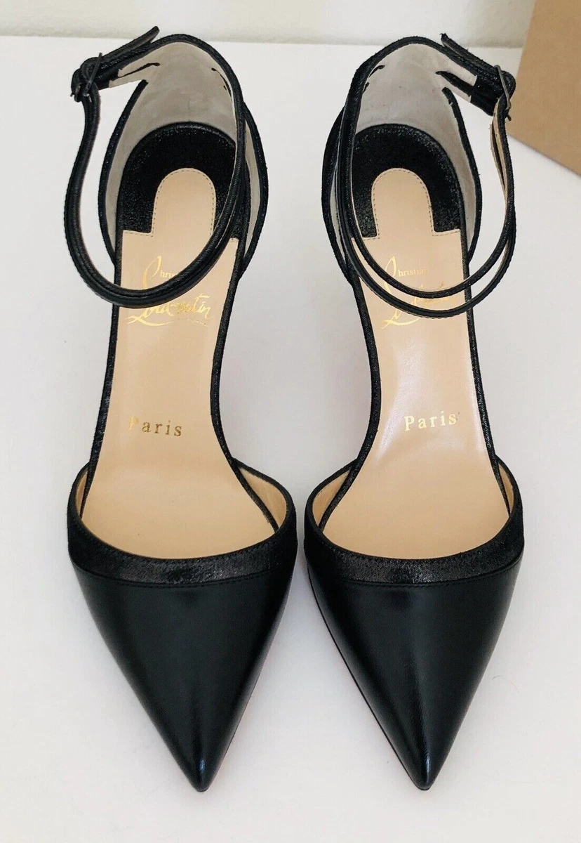 Louboutin Uptown Double Black Leather Pointed Toe Pump Shoes (Size 39)