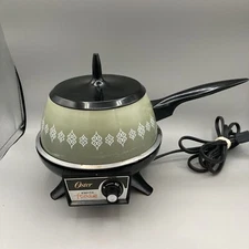 Vintage Oster Electric Fondue Set Mid Century Style Green Model Floral 701-01A