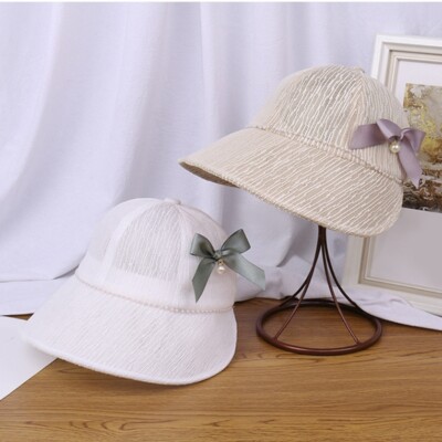 Breathable Yarn Baseball Caps Lady Outdoor Sheer Visors Hat with Bowknot Decals