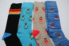 Mens Lot 4 Multicolor Novelty Fashion Crew Socks Size 8-12 NWOT