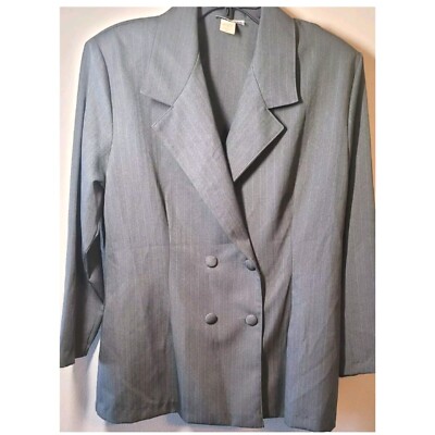 Vittoria U.S.A Women's Blazer Size XL Gray Classic Double Breasted Pin Stripe 