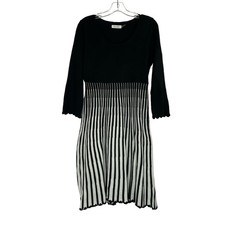 Calvin Klein knit black white career dressy scalloped midi dress women's Medium