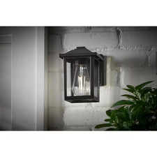 1-Light 7 In. Black Hardwired Classic Outdoor Wall Light Lantern Sconce with Cle
