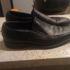 Men's Black Leather Dress Loafers Slip-On Square Toe Solid US 11