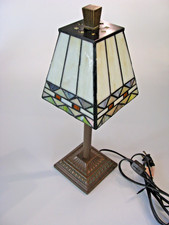 Tiffany Style Mission Slag Stained Lamp Aztec Style Iridescent Glass 15 1/2"