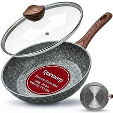 24CM Frying Pan with Lid Granite Nonstick Frying Pans with Lid Stone Frying Pan