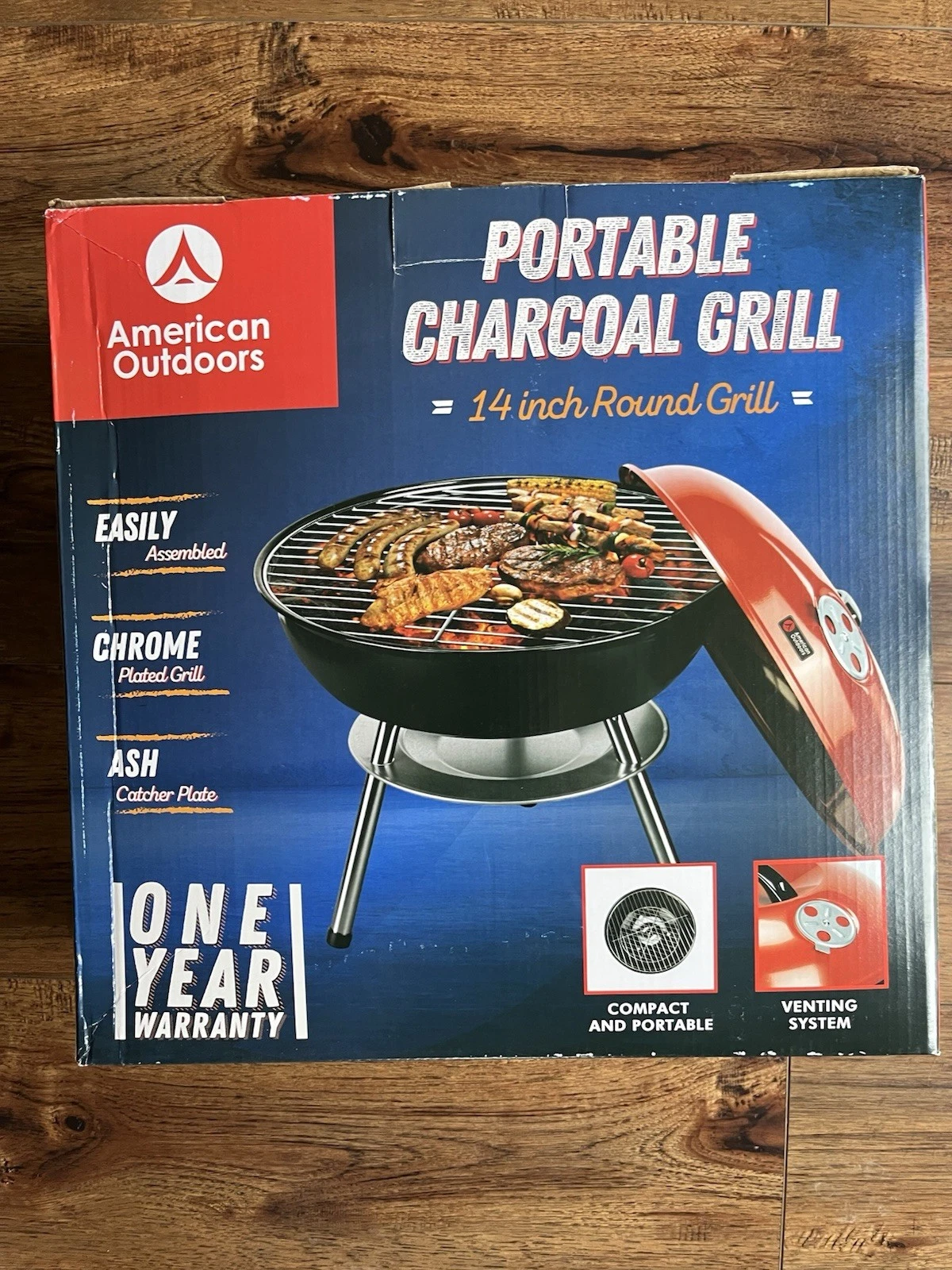 American Outdoors Portable 14 Inch Round BBQ Grill Venting Chrome Plated NIB Pic