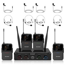 4-Channel Wireless Microphone System,UHF Compact Cordless Mic Set w/ 4x10 Freque