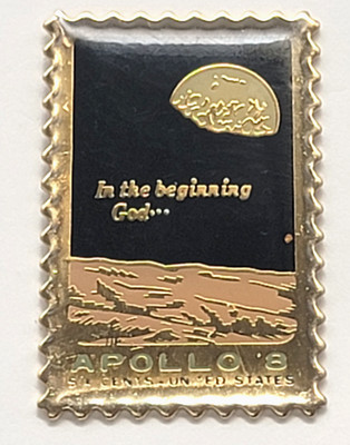 NASA Apollo 8 In The Beginning God...Earthrise USPS 6 Cent Postage Stamp Pin VTG