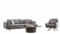 Sofa 3 Sitzer Sessel Couchtisch Edelstahl Beige Gold Wohnzimmer Modern
