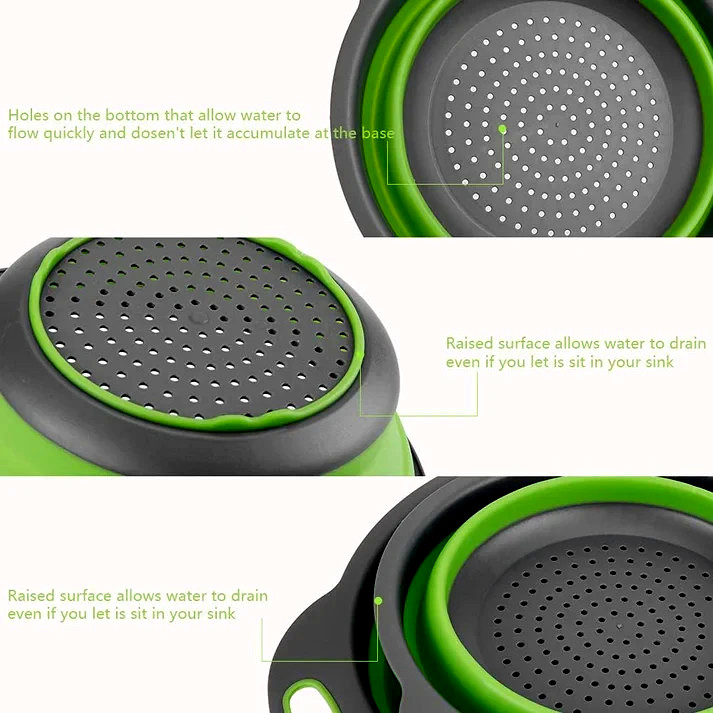 Basket Collapsible Colander Set of 3 Round Silicone Kitchen Strainer