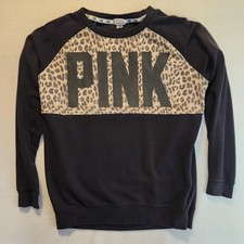 Victoria s Secret PINK Crewneck Black With Leopard Detail Size Small