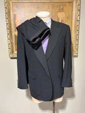 Elegant Black Paul Stuart Single Breasted Pure Wool Tuxedo Suit 46 R 41X29.5