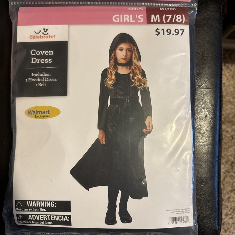 Coven Dress Halloween Costume Outfit Hooded Girls Sz M 7/8 NEW