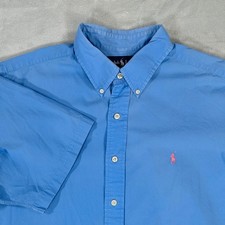 Ralph Lauren Classic Fit Blue Short Sleeve Button Down Shirt Mens XL