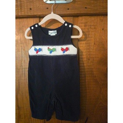 ROYAL CHILD - Baby Boy Navy Blue Corduroy Smocked Airplane Overalls - Size 3 mon