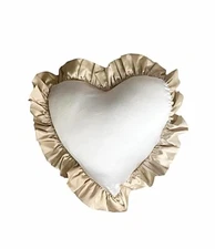 Luxury Heart Shape Pillow - Custom Made Lingerie Satin with Ruffled Trim in Whit
