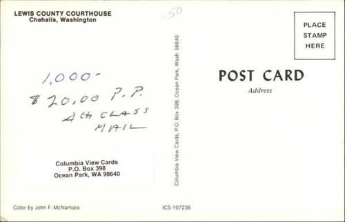 Chehalis,WA Lewis County Courthouse Court House Washington Columbia View Cards - Afbeelding 2 van 2