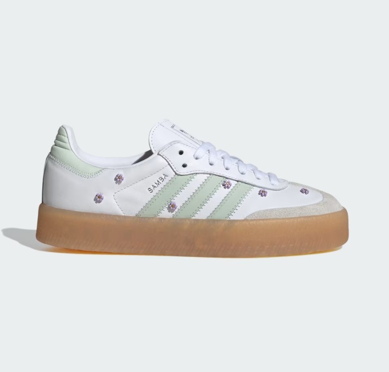New Adidas Women's Sambae Floral Shoes - White/ Linen Green