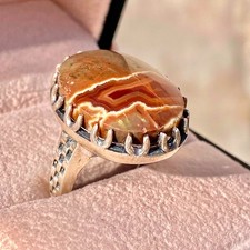 WOW 925 sterling silver mens ring yemeni sultani natural agate aqeeq           