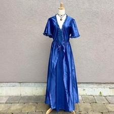 Vintage Val Mode Royal Blue Long Nightgown  Robe Peignoir Set Lace Lingerie
