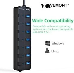 7-Port USB 3.0 Hub with Individual Switches - Black by VEMONT