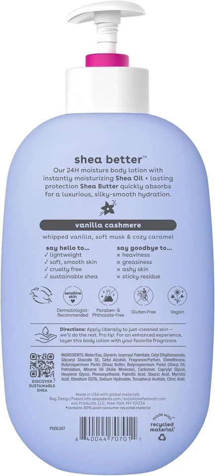 eos Shea Better Body Lotion Vanilla Cashmere 16 fl oz – 24-Hour Moisture from UK - Image 2 of 4