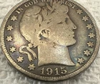 1915 S Barber Half Dollar Very Nice F/VF Details Blue Toning On Front Rim