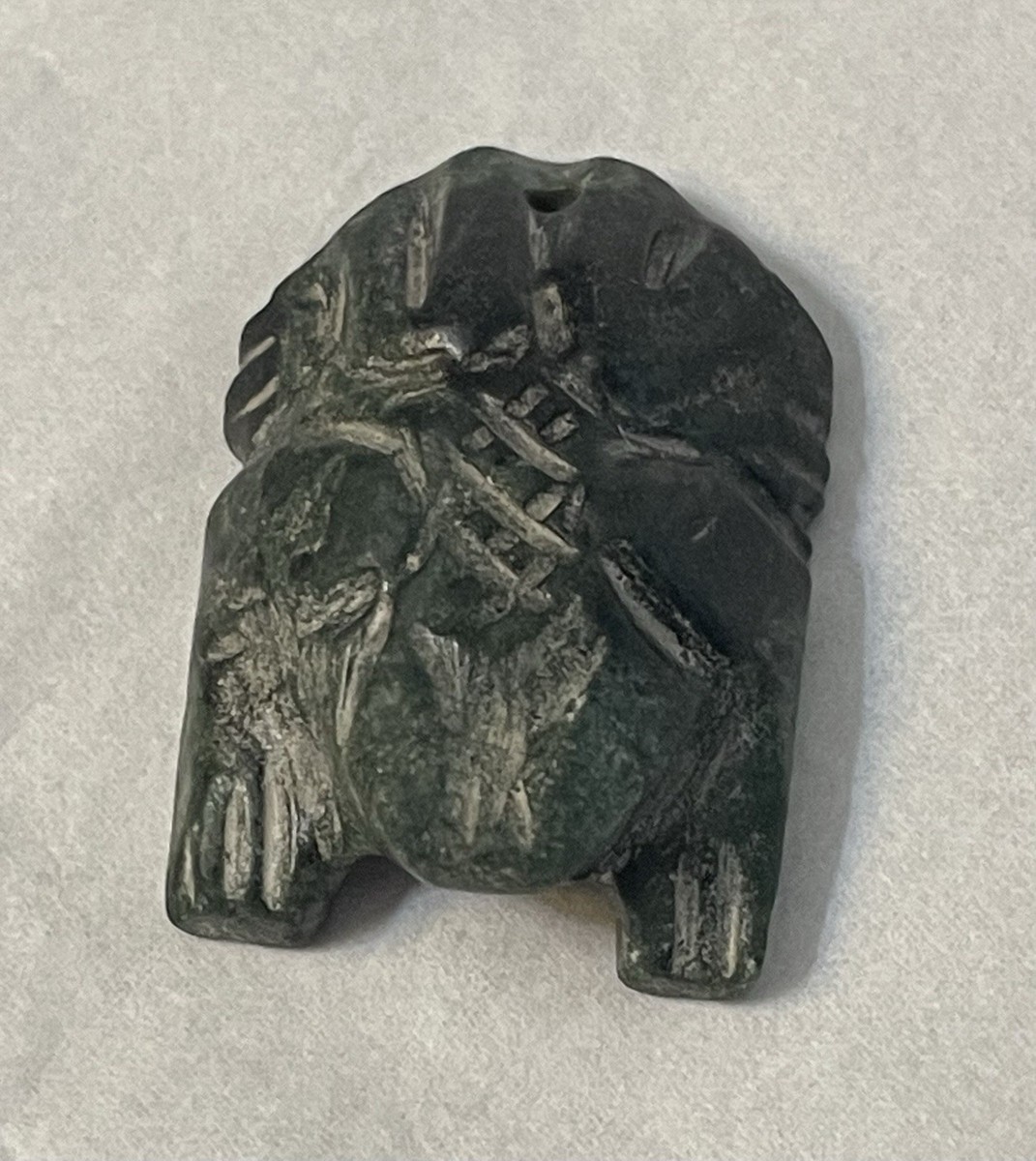 Pre Columbian Style Carved Guatemalan Jade Frog Pendant Aztec