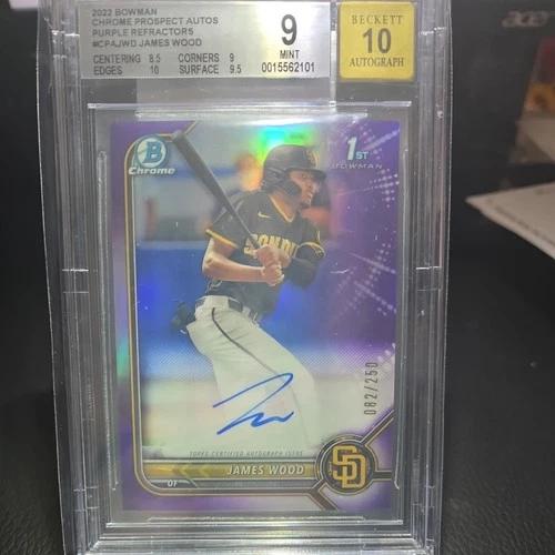 2022 Bowman Chrome James Wood 1st Auto Purple /250 BGS 9 Auto 10 #CPA-JWD