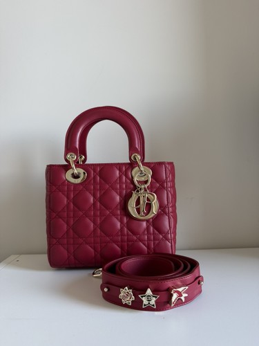 Authentic Lady Dior Cherry Red Small Handbag Crossbody Strap RRP £5000