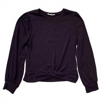 LUSH rib-knit twist-front long sleeve top, deep plum   XXL
