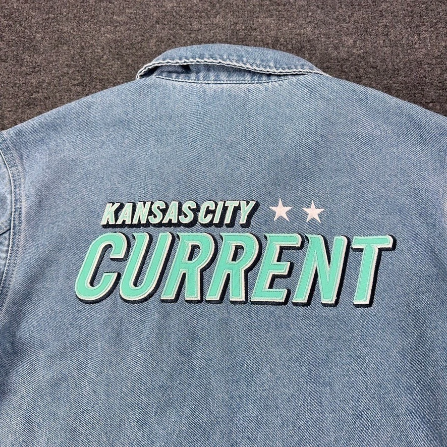 The Wild Collective Kansas City Current Denim Jacket Light Wash Blue Small NWSL image 10