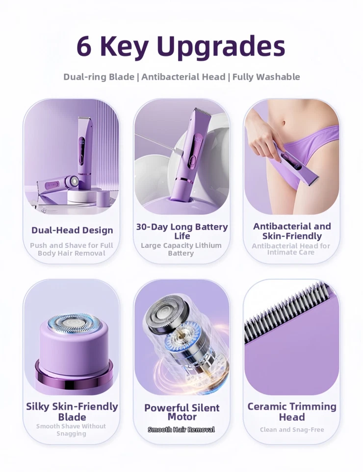 Romántica ZKZT888-115 🌸 Recortadora de pelo corporal eléctrica, afeitadora de área privada femenina Foto 4 de 4