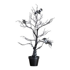 2' Pre-Lit Artificial Halloween Black Spooky Twig Tree, Bats, Orange/Purple LED