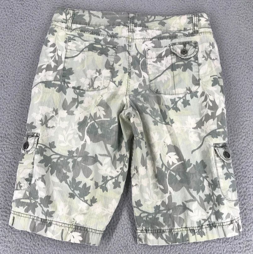 Pantalones Cortos Carga Gloria Vanderbilt Talla 8P 100% Algodón Hoja Patrón Verde Defecto Foto 3 de 4