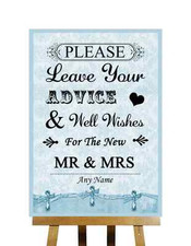 Blue Shabby Chic Vintage Guest Book Wish Tree Personalised Wedding Sign Poster