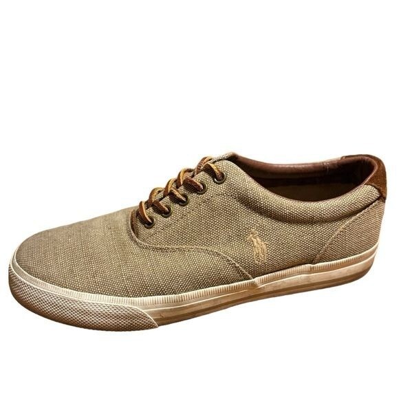 Polo Ralph Lauren Beige Canvas Suede Sneakers Size 10 D Lace Up Low Top  Vaughn