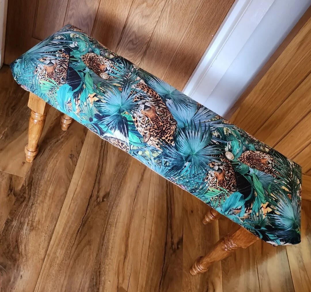 Green Animal Print Leopard Print Stool Bench Chair Ottoman Only - Main Image