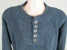 EDDIE BAUER Men's M Blue Pullover 5-button Henley Sweater Heavy Warm USA-Made