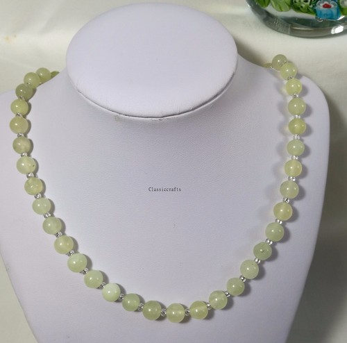 Certified Genuine 8mm round bead green jade+glass bead necklace L45cm - Bild 1 von 5