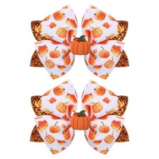 Glitter Pumpkin Hair Bow Clips Halloween Thanksgiving print Hairpins Kids Gir...