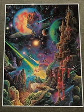 Cosmic Castle - Vibrant Space Fantasy Art Print 18x24in