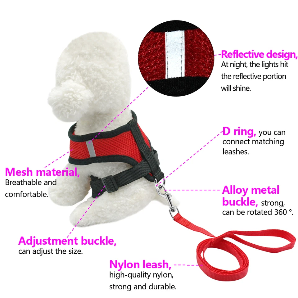 Air Mesh Puppy Small Dog Harness and Leash for Chihuahua Yorkie Pug XXS XS S M - Image 4 of 4