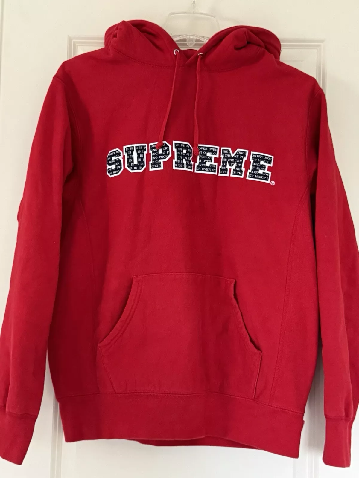 Authentique sweat à capuche SUPREME Who Is F*cking Us Over The Most Red Logo Large Rare