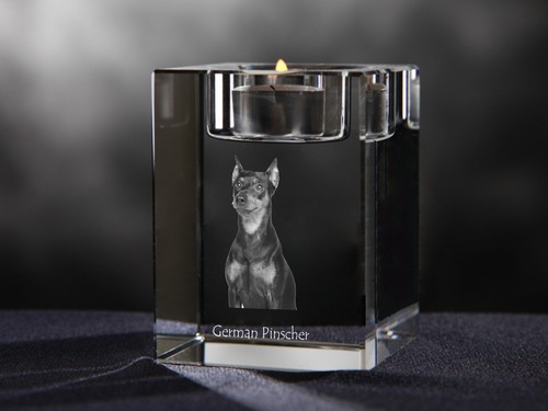 German Pinscher, Crystal Candle Holder with Dog, Crystal Animals - Picture 2 of 3