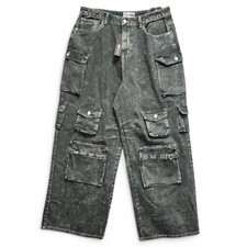 Fashion Nova Lily High Rise Cargo Jeans Womens 14 Baggy Wide Leg NEW w/ Tag