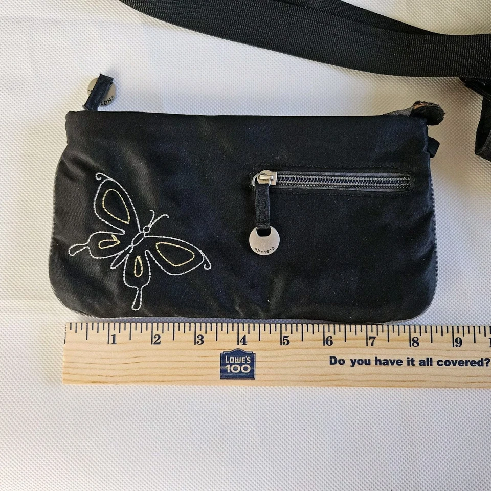 Travelon Cartera Bolso de Hombro Negro Bordado Mariposa Bolsa Muñequera Foto 2 de 4