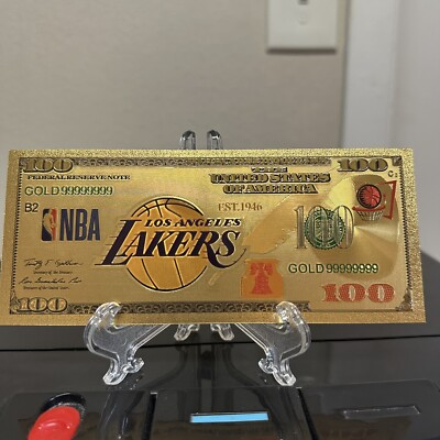 24k Gold Foil Plated Los Angeles Lakers Basketball Team Banknote Collectible